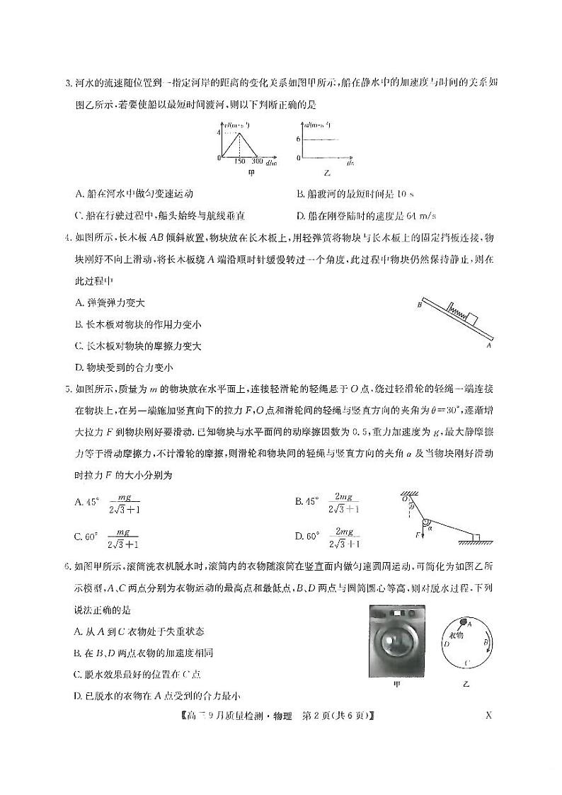 九师联盟204届高三9月质量监测物理试题无答案第2页