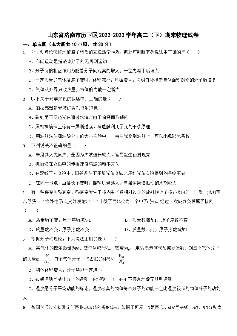 山东省济南市历下区2022-2023学年高二(下)期末物理试卷01