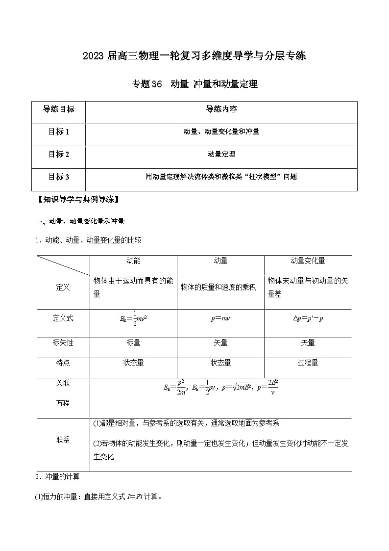 新高考物理一轮复习知识梳理+分层练习专题36 动量 冲量和动量定理(含解析)第1页