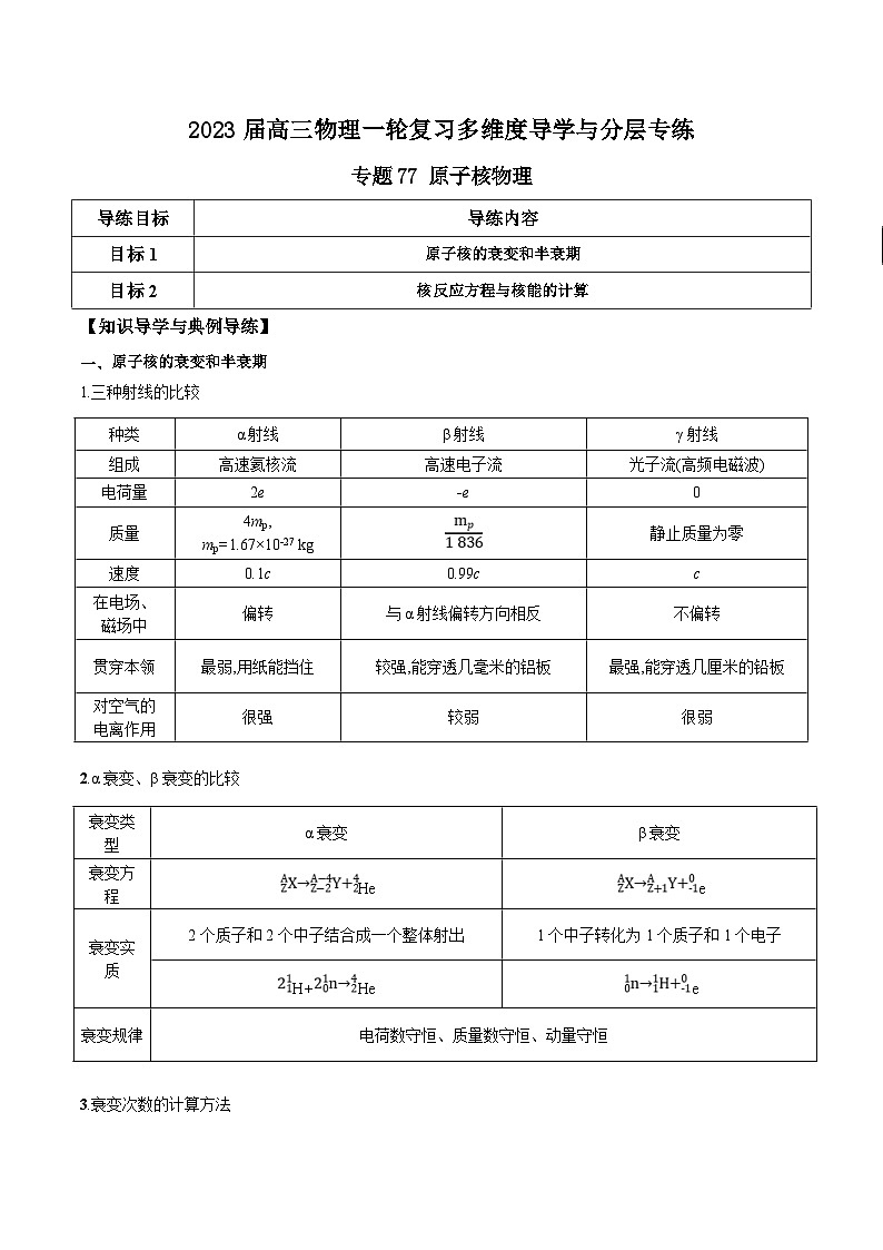 新高考物理一轮复习知识梳理+分层练习专题77 原子核物理(含解析)第1页