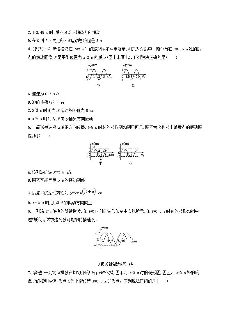 新教材2023_2024学年高中物理第3章机械波分层作业18振动图像与波的图像的比较机械波的多解问题教科版选择性必修第一册第2页