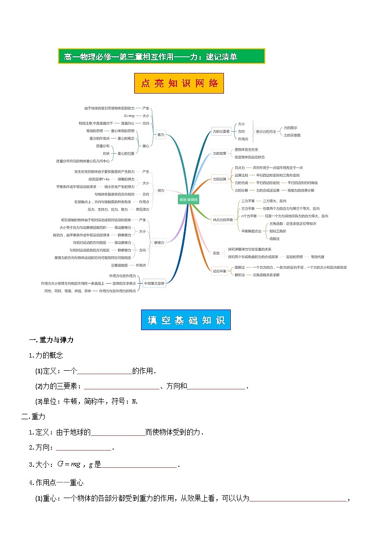 【期中知识点归纳】(人教版2019)2023-2024学年高一上册物理 必修1 第三章 相互作用——力 讲义(原卷版)第1页