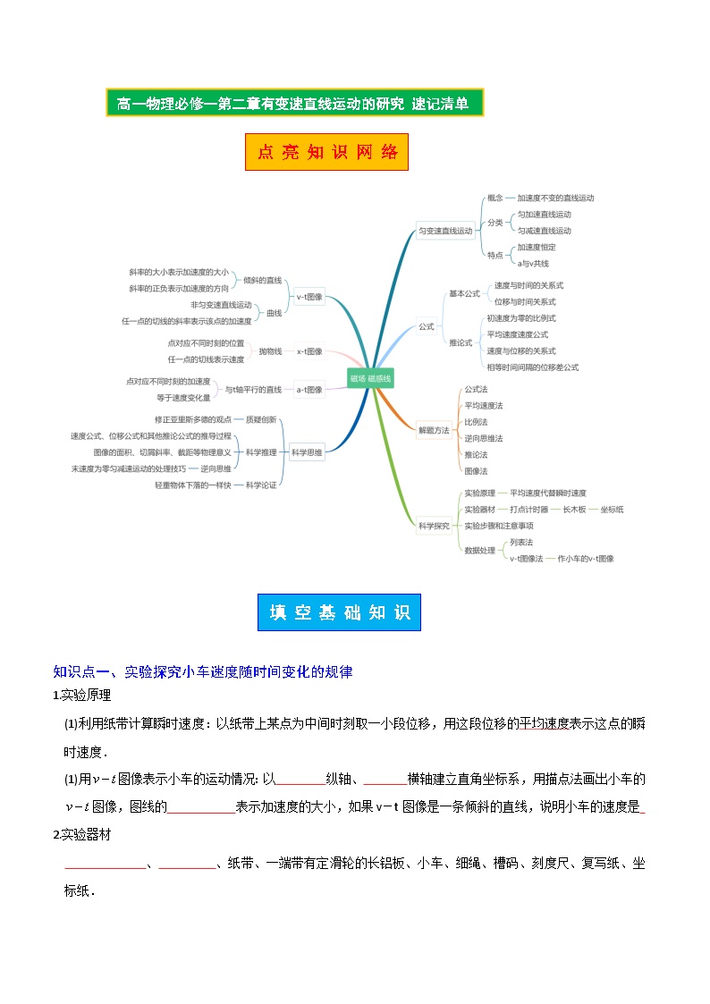 【期中知识点归纳】（人教版2019）2023-2024学年高一上册物理 必修1 第二章  匀变速直线运动的研究 试卷.zip