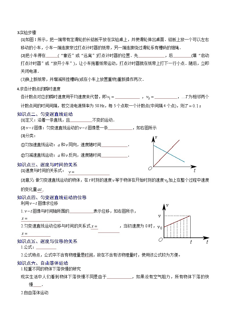 【期中知识点归纳】(人教版2019)2023-2024学年高一上册物理 必修1 第二章 匀变速直线运动的研究 讲义(原卷版)第2页