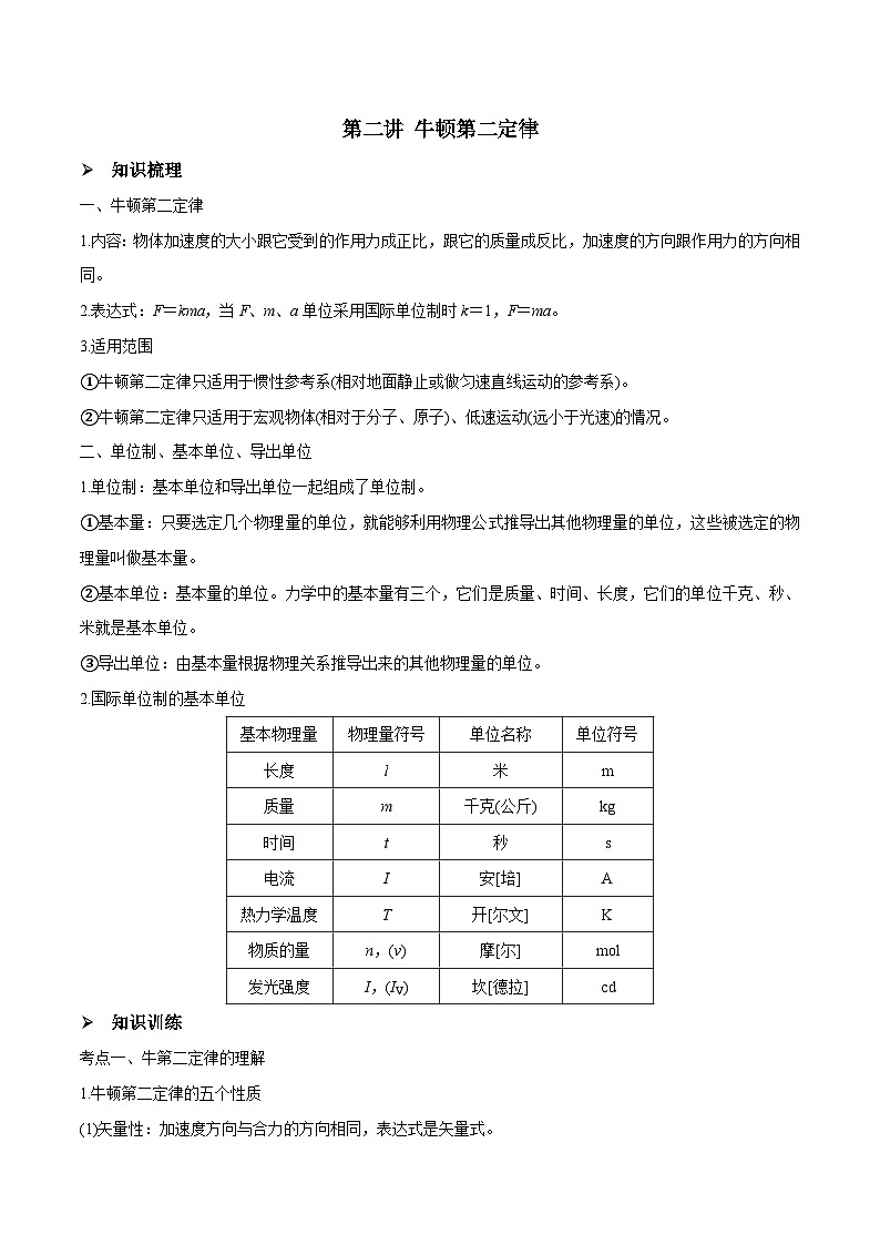 新高考物理一轮复习精讲精练第3章 牛顿运动定律 第2讲 牛顿第二定律(含解析)第1页