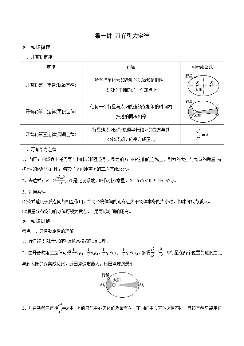 新高考物理一轮复习精讲精练第5章 万有引力与宇宙航行 第1讲 万有引力定律(含解析)第1页