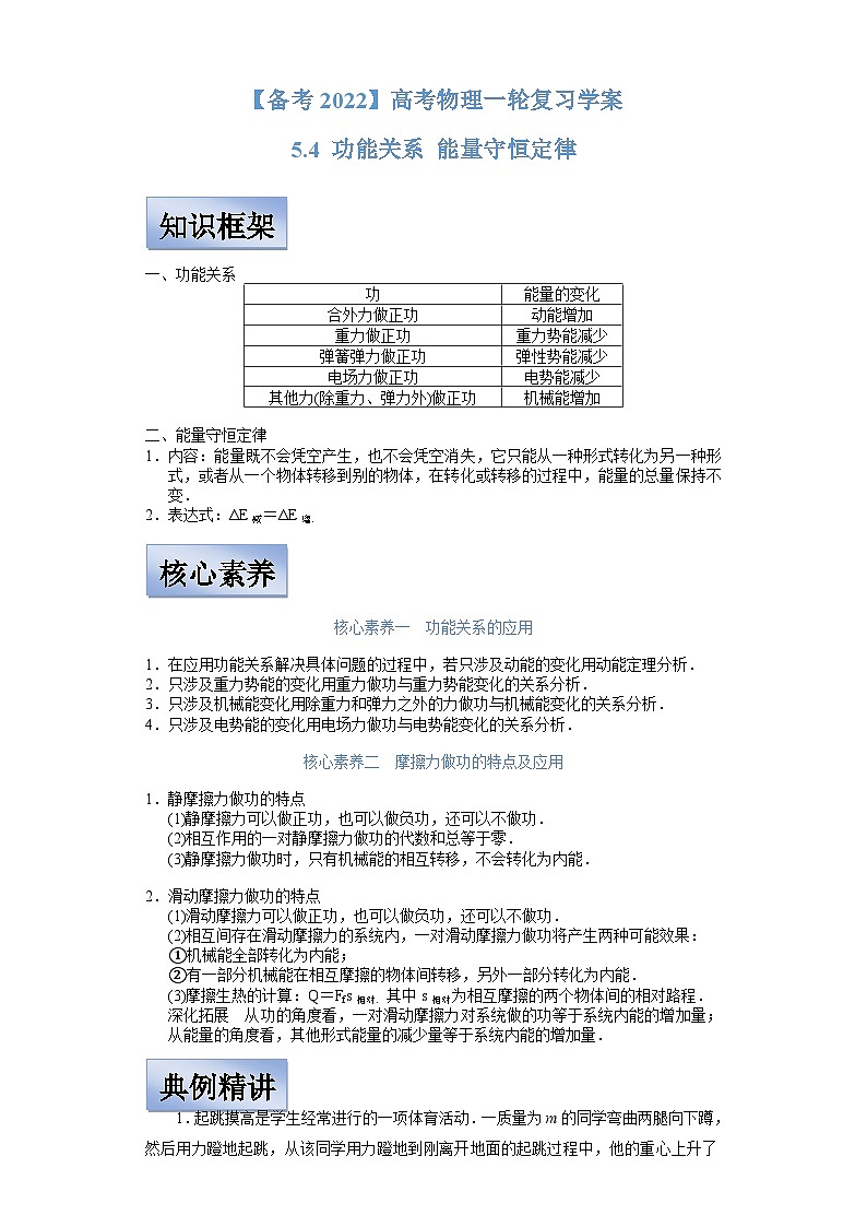 新高考物理一轮复习学案 5.4 功能关系 能量守恒定律(含解析)第1页