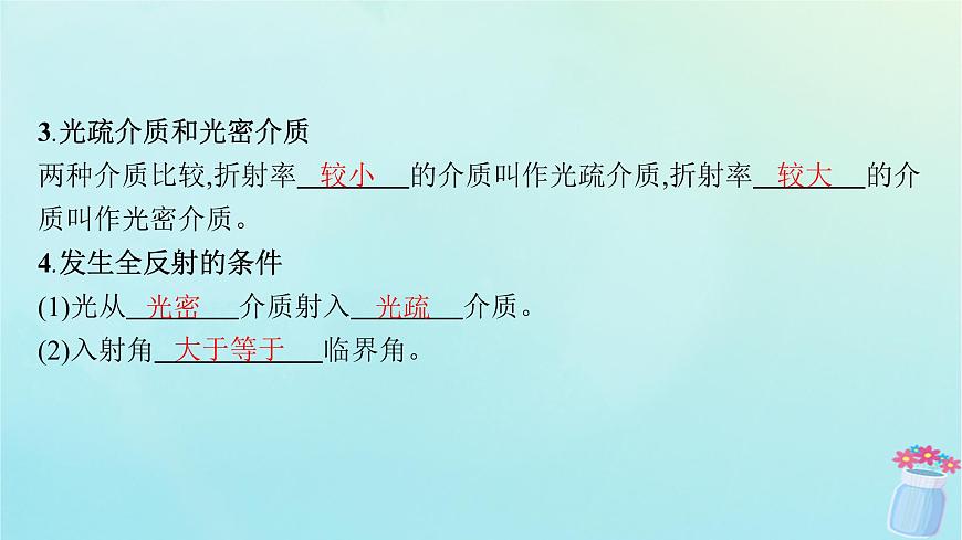 新教材2023_2024學年高中物理第4章光的折射和全反射第3節(jié)光的全反射第4節(jié)光導纖維及其應用課件魯科版選擇性必修第一冊第8頁