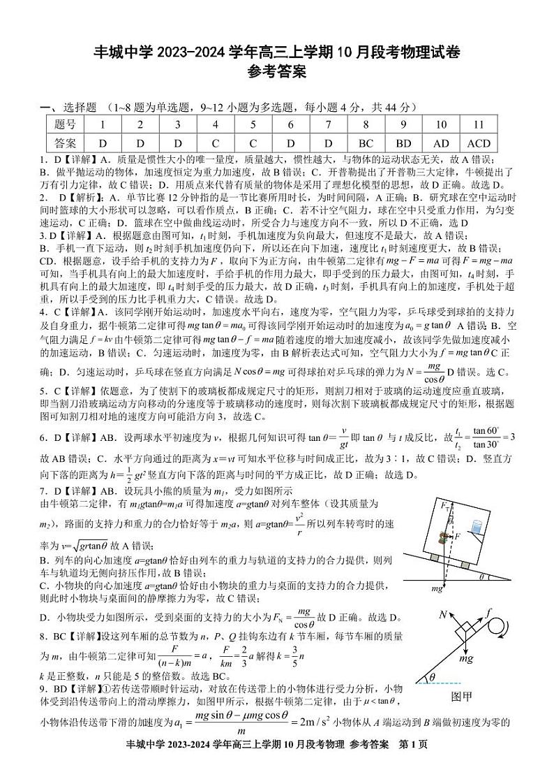 高三物理参考答案和解析第1页