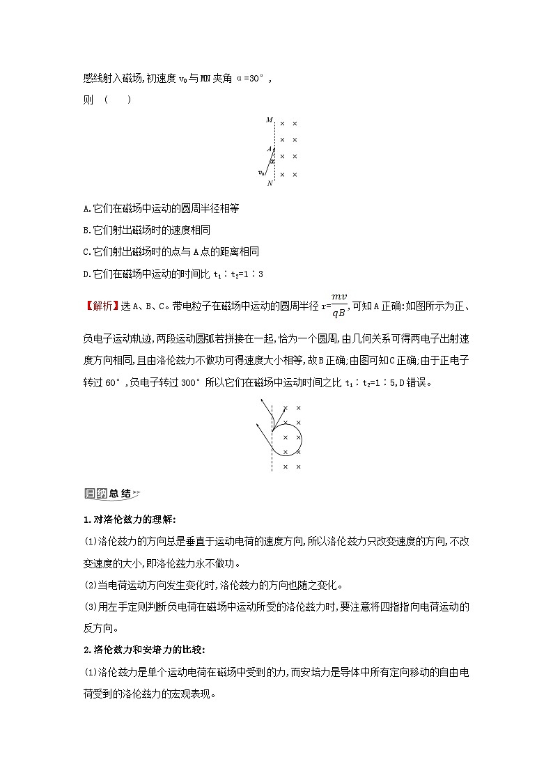 浙江专版2024版高考物理一轮复习第八章磁场第2讲磁吃运动电荷的作用练习含解析02