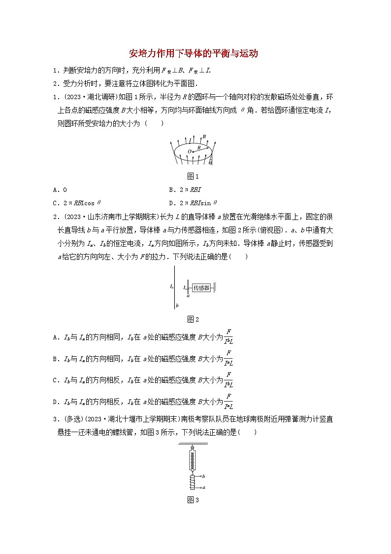 2024高考物理一轮复习考点攻破训练——安培力作用下导体的平衡与运动练习含解析教科版第1页