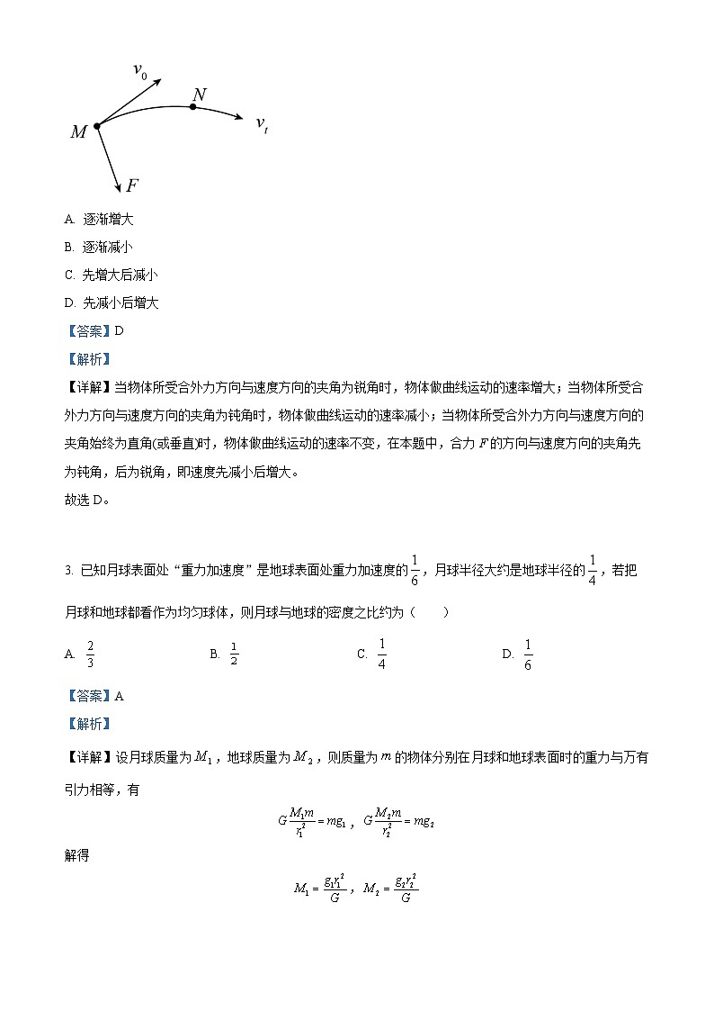 重庆市渝北中学2023-2024学年高三物理上学期9月月考质量监测试题(Word版附解析)第2页