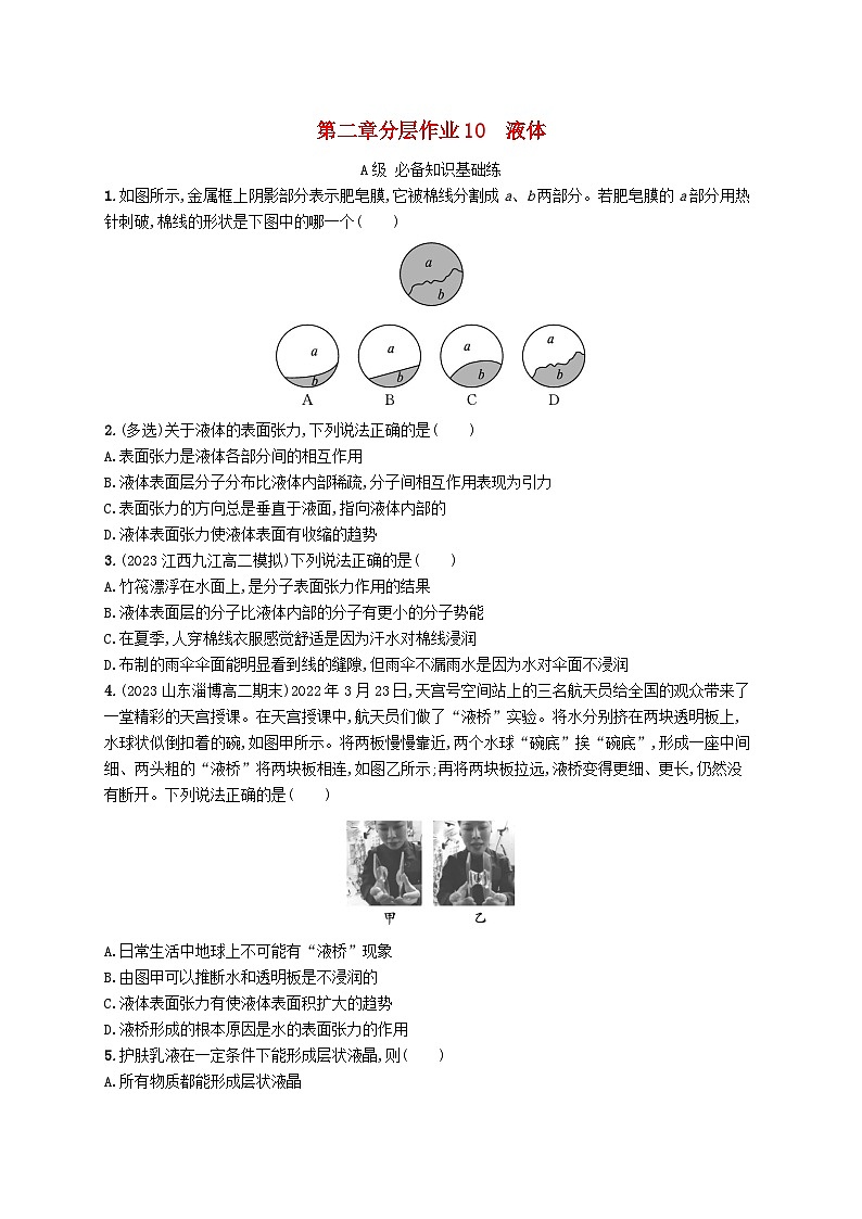 新教材2023_2024学年高中物理第2章气体固体和液体分层作业10液体新人教版选择性必修第三册01