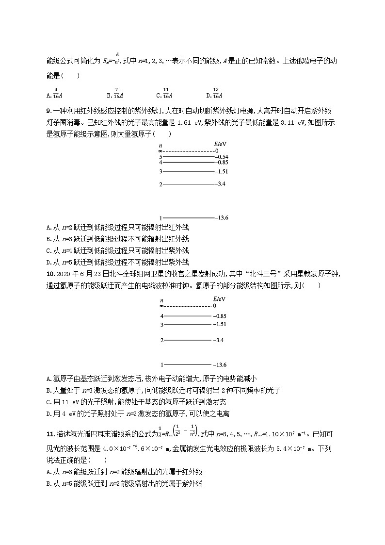 新教材2023_2024学年高中物理第4章原子结构和波粒二象性分层作业19氢原子光谱和玻尔的原子模型新人教版选择性必修第三册第3页