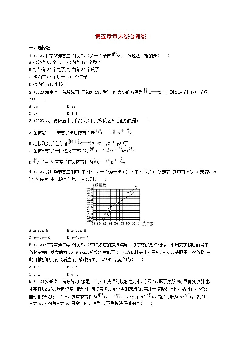 新教材2023_2024学年高中物理第5章原子核章末综合训练新人教版选择性必修第三册第1页