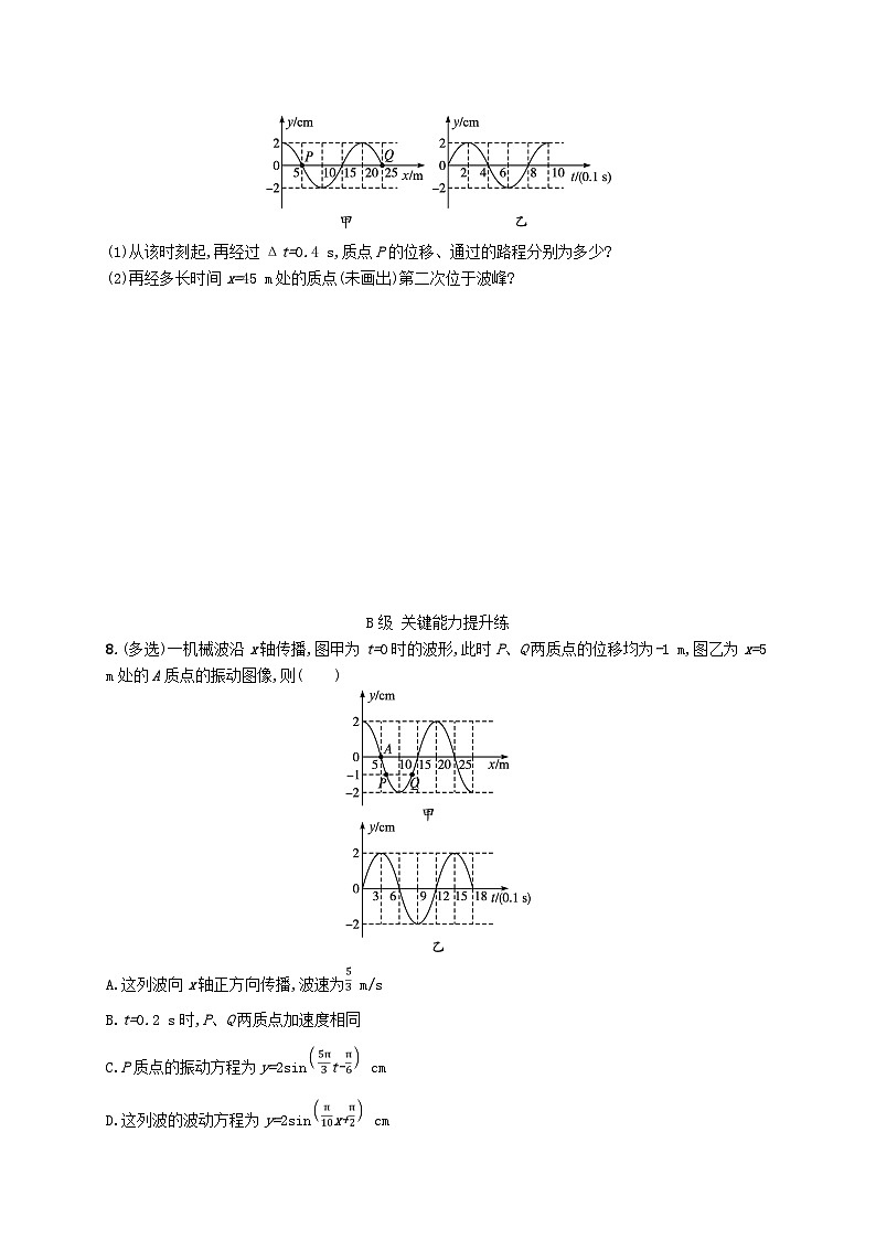 新教材2023_2024學(xué)年高中物理第3章機(jī)械波專題提升4振動(dòng)圖像與波的圖像的比較機(jī)械波的多解問(wèn)題分層作業(yè)新人教版選擇性必修第一冊(cè)第3頁(yè)