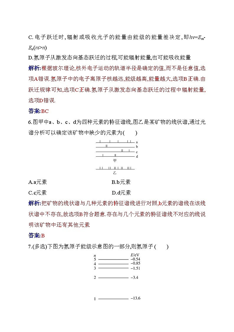 人教版高中物理选择性必修第三册第四章原子结构和波粒二象性4-4氢原子光谱和波尔的原子模型练习含答案第3页