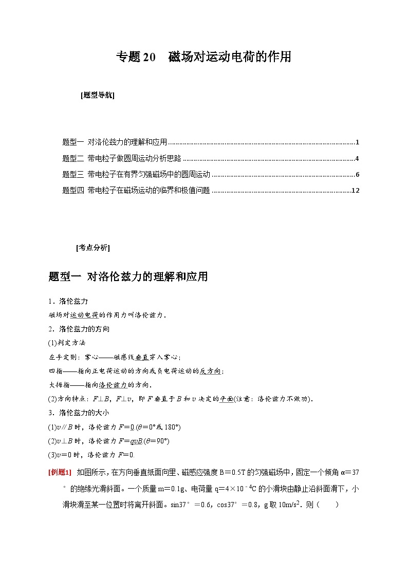 新高考物理三轮冲刺知识讲练与题型归纳专题20  磁场对运动电荷的作用（含解析）01