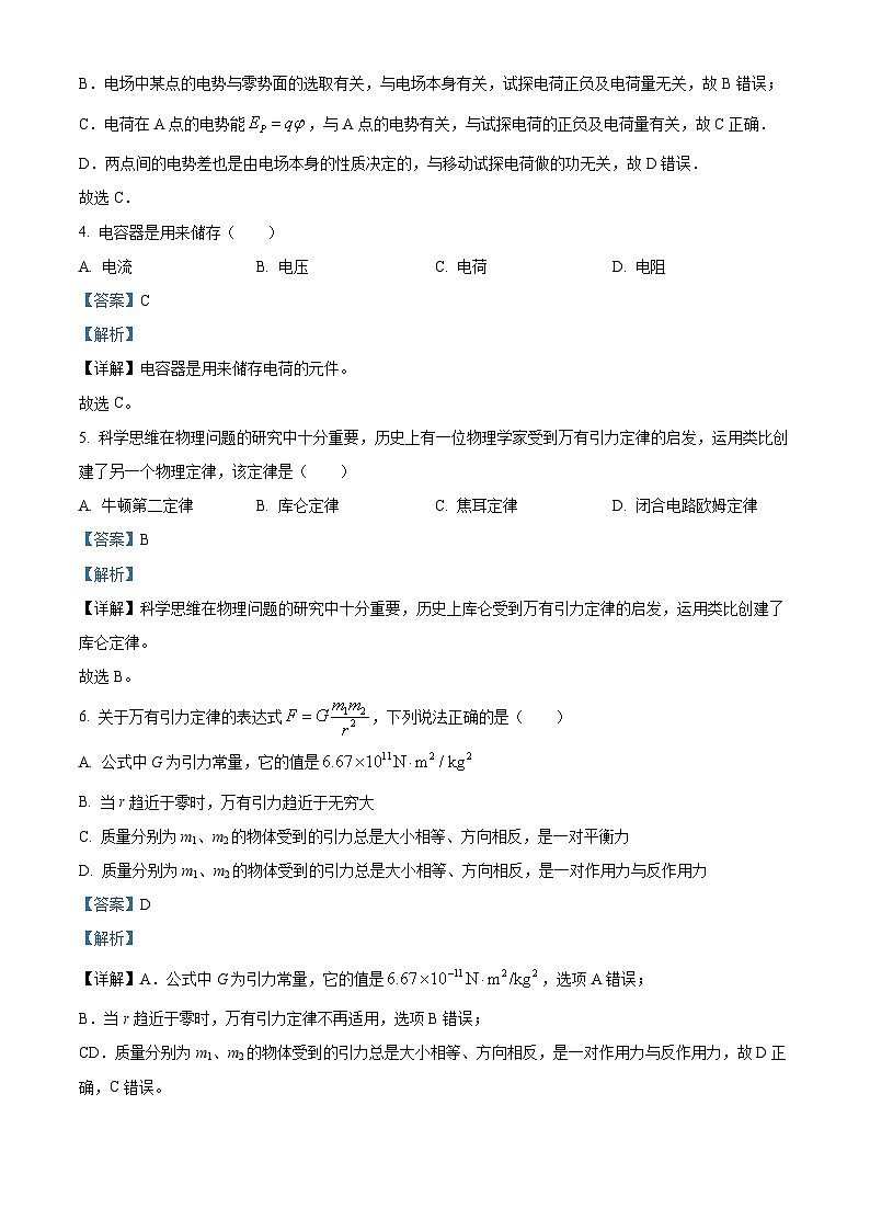 【期中真题】上海市上海中学东校2022-2023学年高二上学期期中物理试题(解析版)第2页