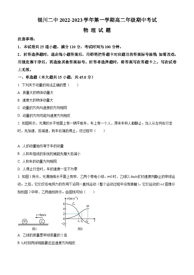 【期中真题】宁夏银川市第二中学2022-2023学年高二上学期期中物理试题(原卷版)第1页