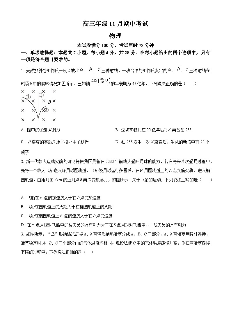 【期中真题】河北省部分学校2022-2023学年高三上学期11月期中联考物理试题01