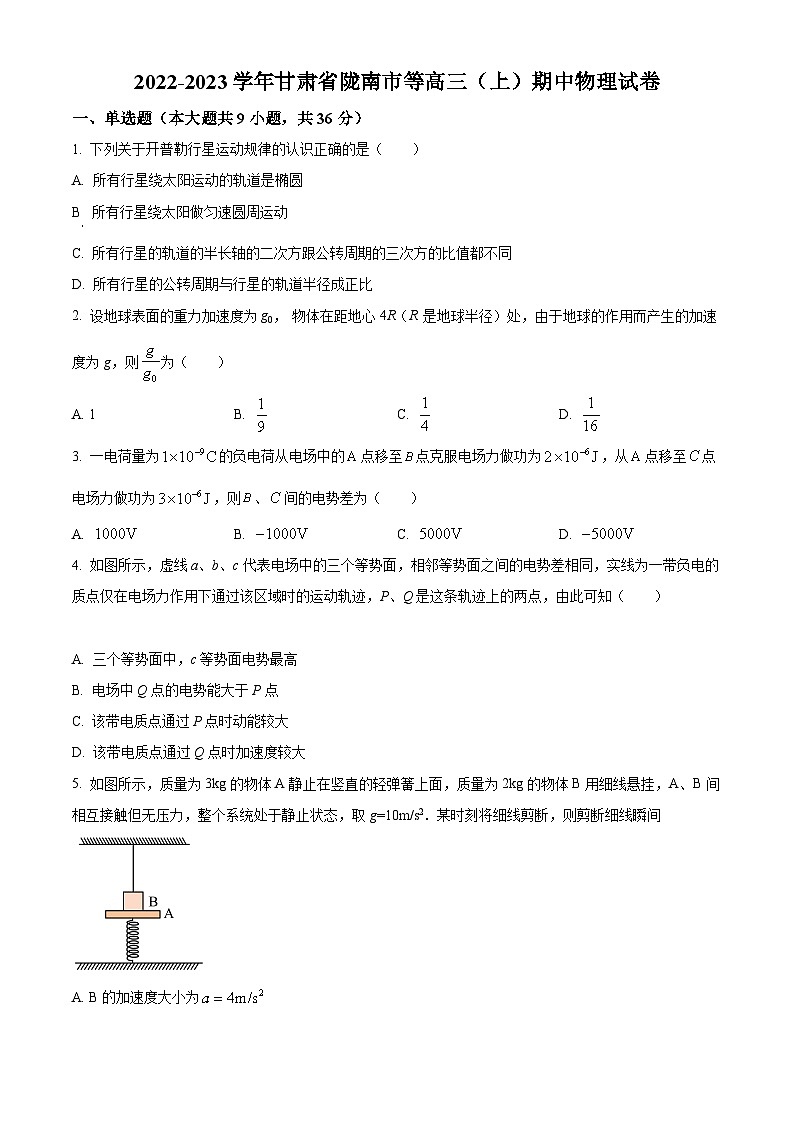 【期中真题】甘肃省陇南市等2022-2023学年高三上学期期中考试物理试题01