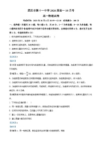 湖北省武汉市第十一中学2023-2024学年高一物理上学期10月月考试题（Word版附解析）