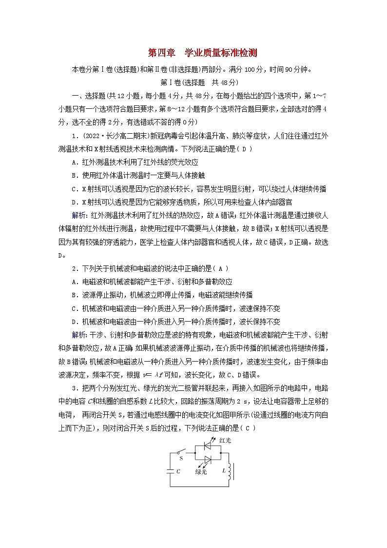 新教材适用2023_2024学年高中物理第4章电磁振荡与电磁波学业质量标准检测新人教版选择性必修第二册第1页
