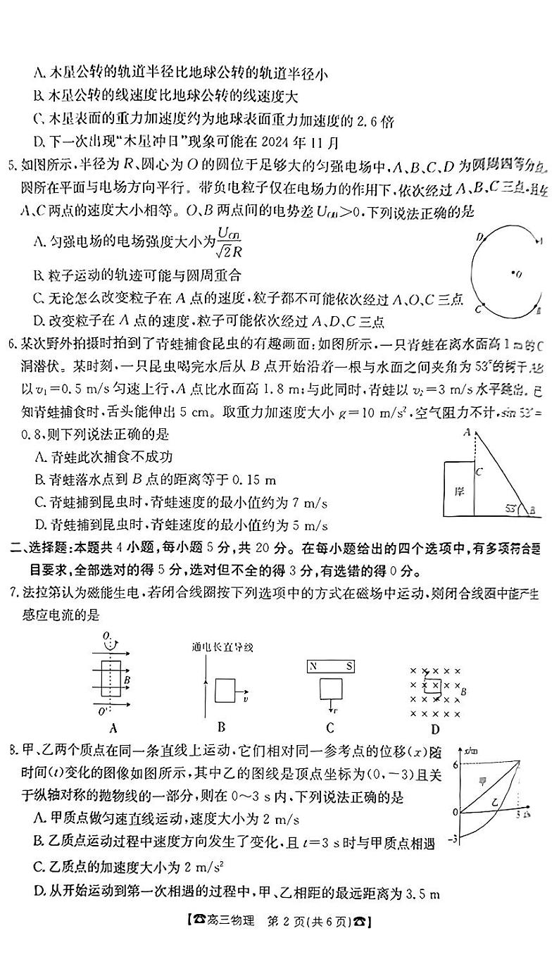 湖南省2024届高三10月联考物理试题PDF版无答案第2页