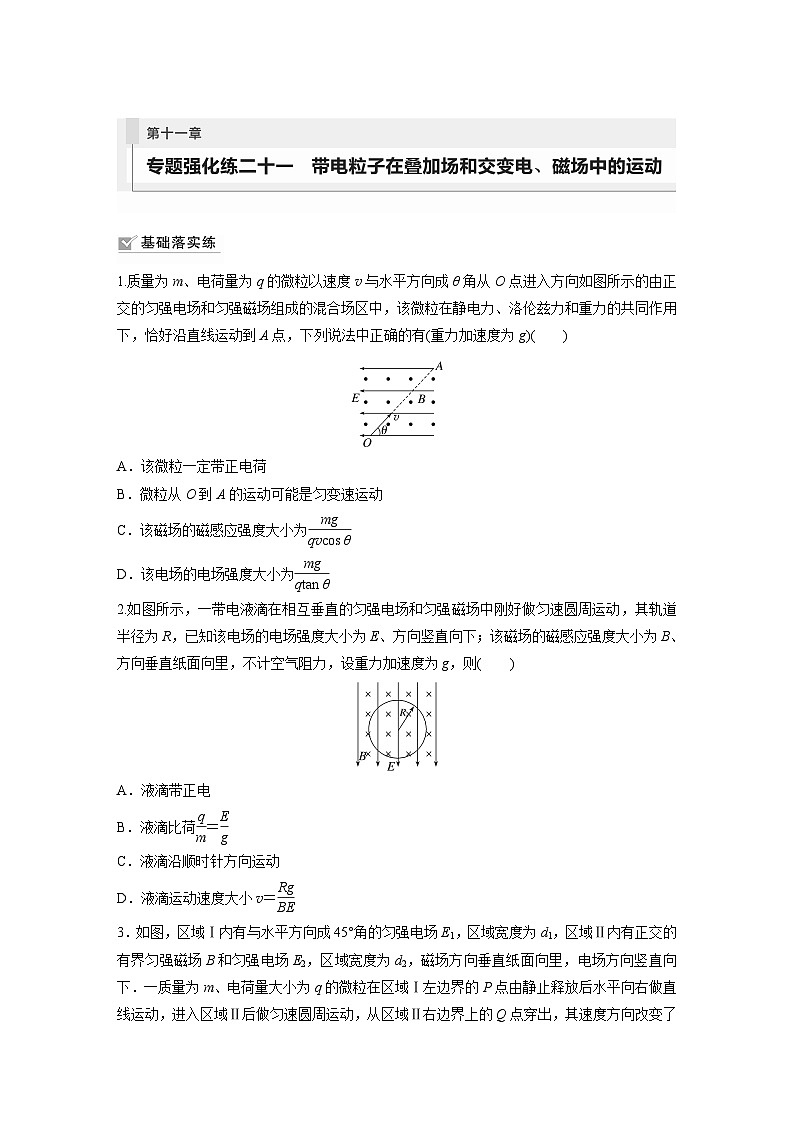 第十一章 磁场 专题强化练二十一 带电粒子在叠加场和交变电、磁场中的运动第1页