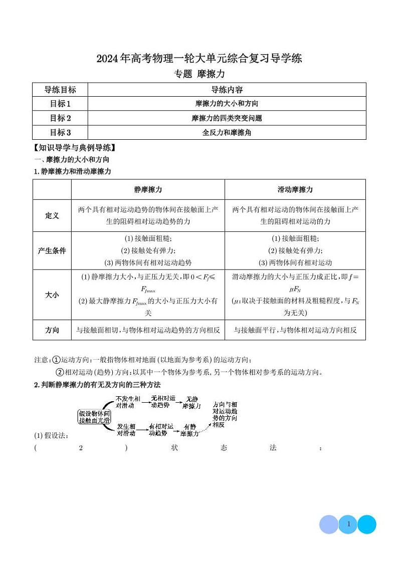 新高考物理一轮复习 摩擦力(原卷版+解析版)第1页