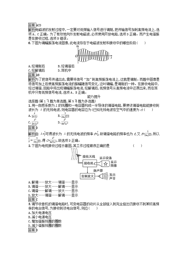 廣西專版2023_2024學年新教材高中物理第4章電磁振蕩與電磁波3無線電波的發(fā)射和接收課后訓練新人教版選擇性必修第二冊第2頁
