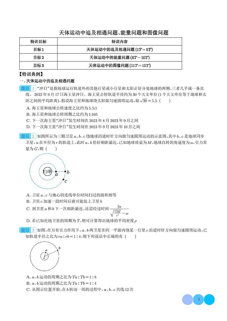 新高考物理一轮复习核心考点 天体运动中追及相遇问题、能量问题和图像问题(原卷版+解析版)第1页