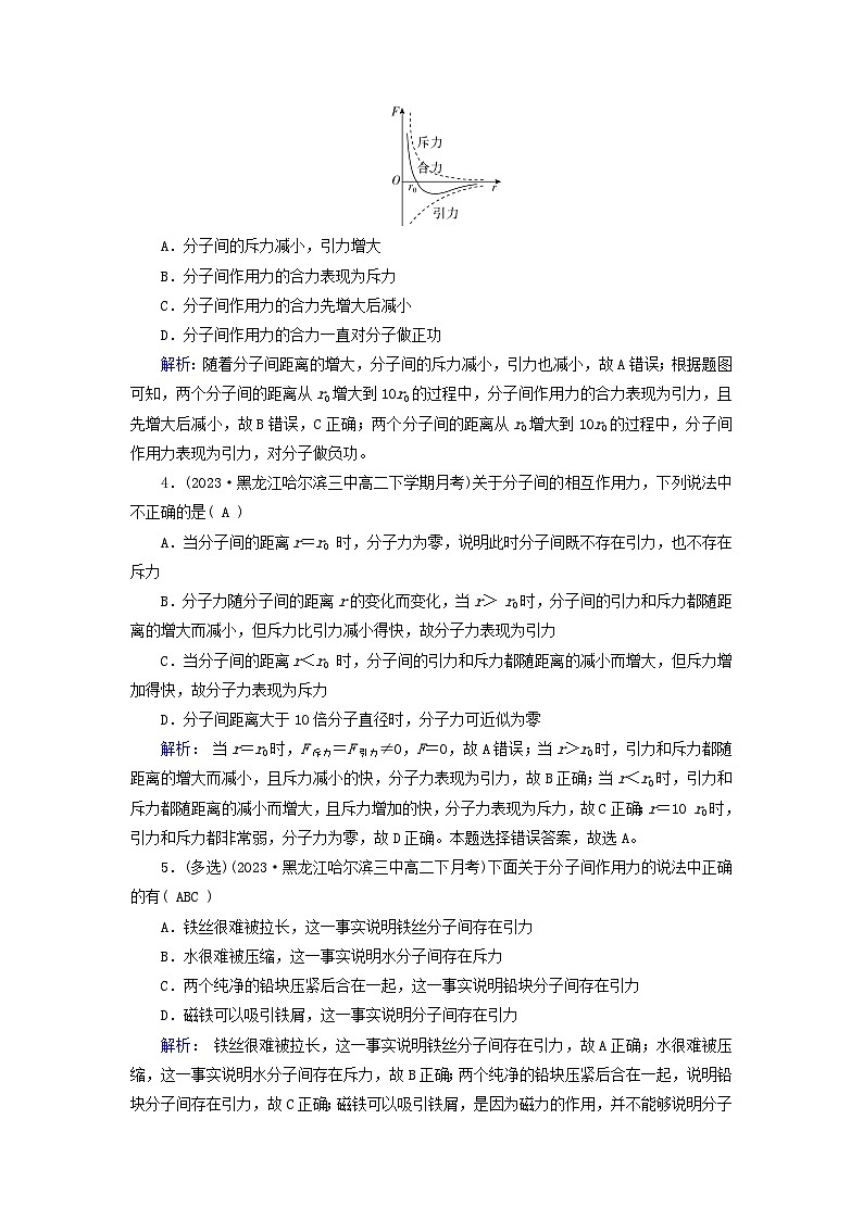 新教材适用2023_2024学年高中物理第1章分子动理论1分子动理论的基本内容第2课时分子间的作用力夯基提能作业新人教版选择性必修第三册第2页