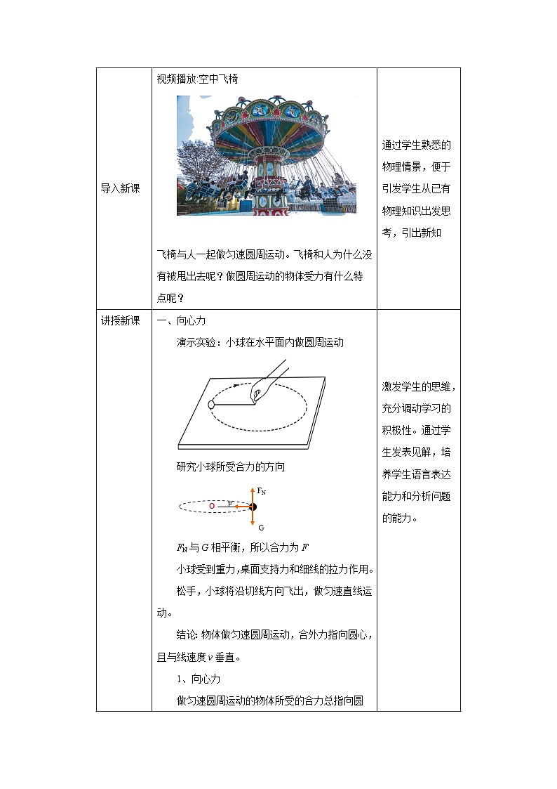 6.2 向心力 教学设计 高中物理人教版(2019)必修第二册第2页