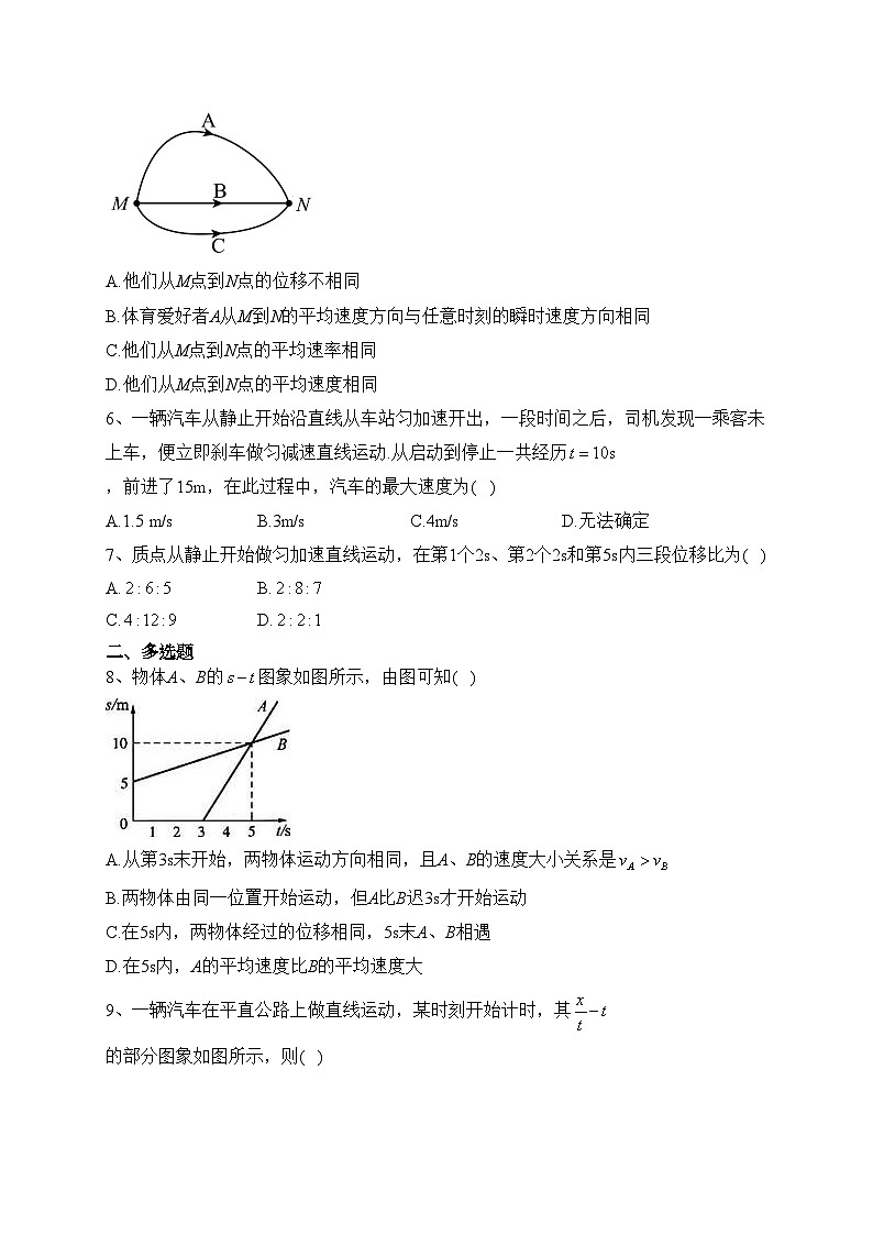 四川省仁寿第一中学校北校区2023-2024学年高一上学期10月月考物理试卷(含答案)第2页