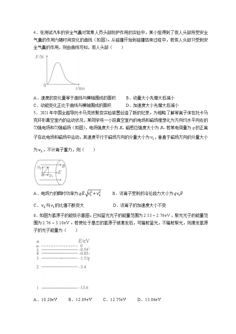 2021-2022学年重庆市学业水平选择性测试真题卷——物理 Word版02