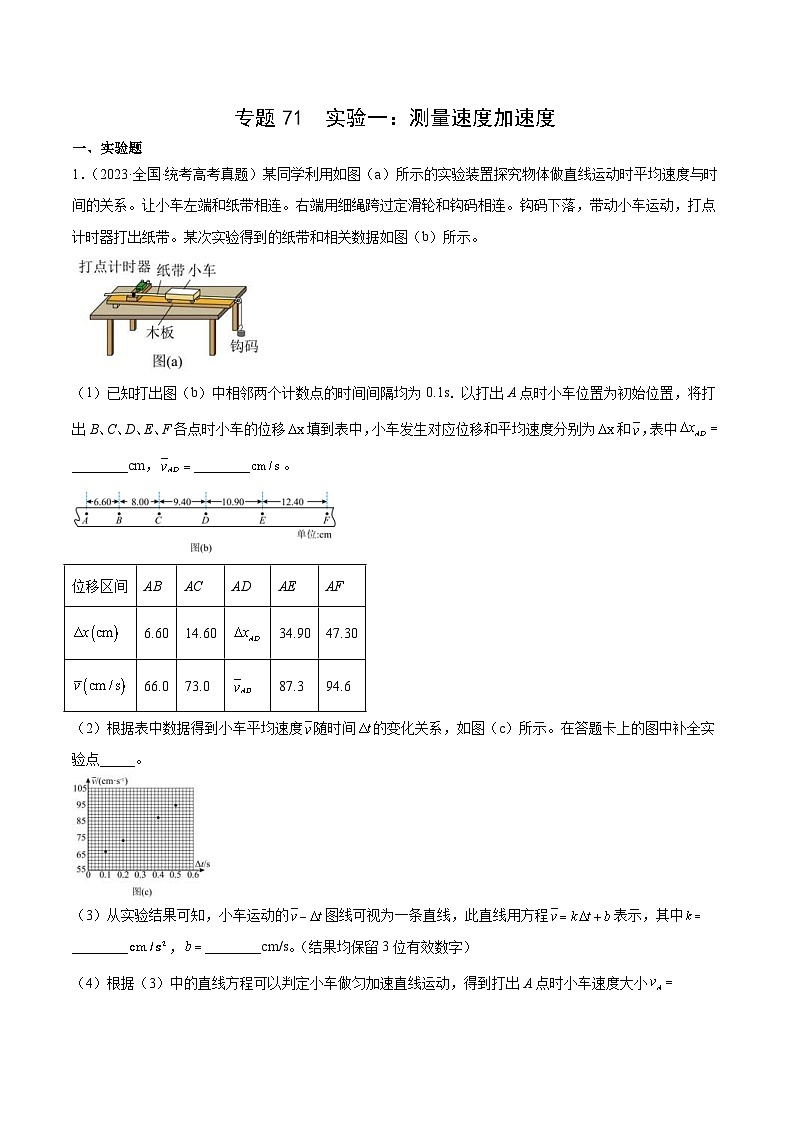十年(14-23)高考物理真题分项汇编专题70 实验一:测量速度加速度(含解析)第1页