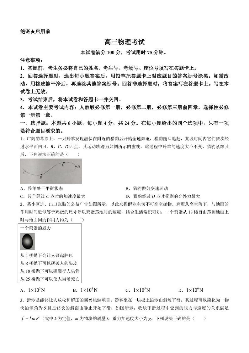 2024衡阳衡南县高三上学期11月期中考试物理PDF版含答案第1页
