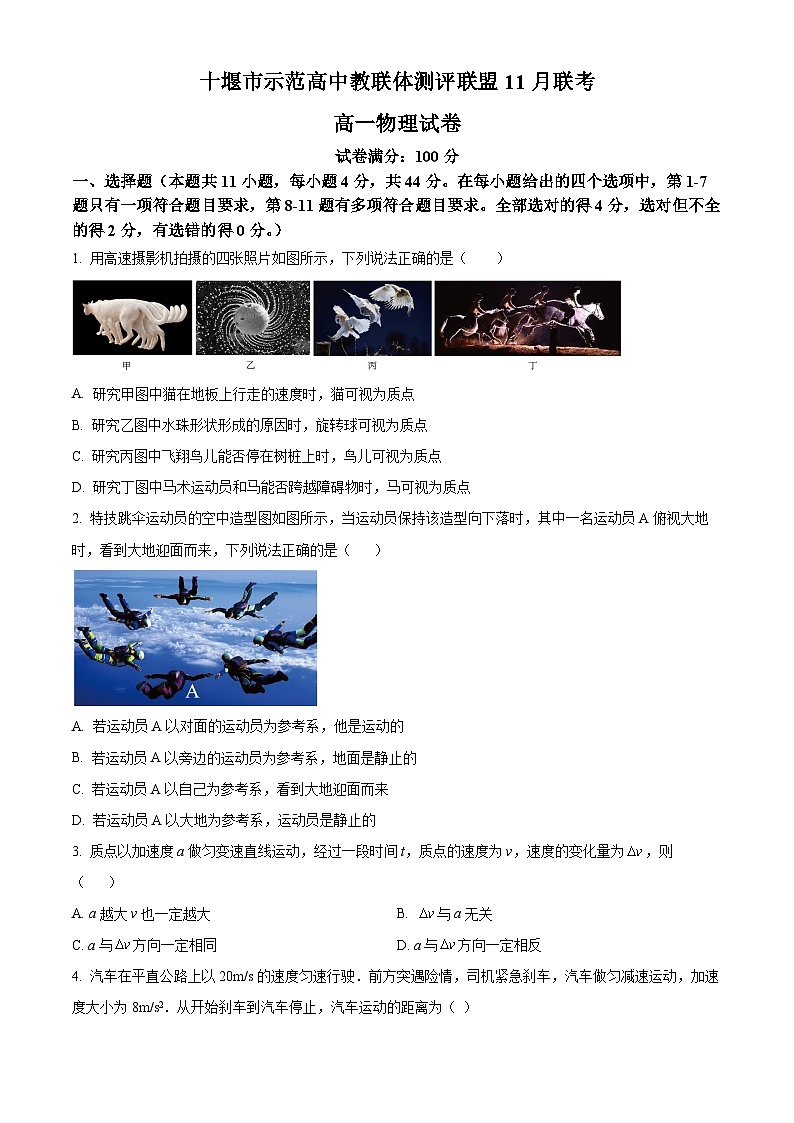 2024十堰示范高中教联体测评联盟高一上学期11月期中联考物理试题含解析01