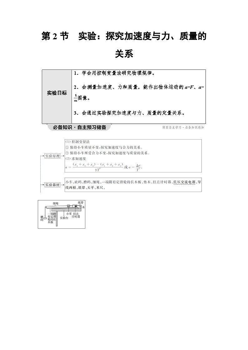 人教版高中物理必修第一册第4章第2节实验:探究加速度与力、质量的关系学案01