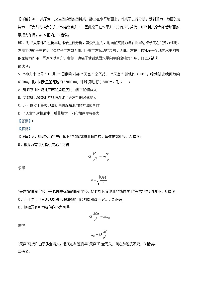 2024浙江省强基联盟高三上学期12月联考物理试题含解析03