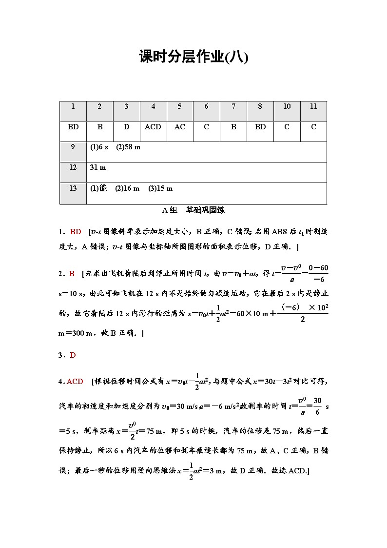 粤教版高中物理必修第一册课时分层作业8答案第1页