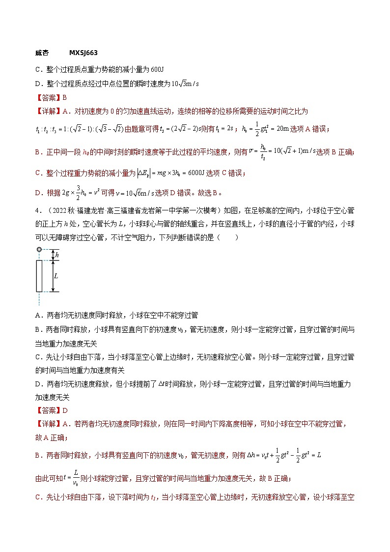 第03讲 自由落体运动和竖直上抛运动(练习)(解析版)—高中物理02