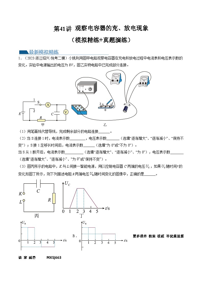 第41讲 观察电容器的充、放电现象(练习)(解析版)—高中物理第1页