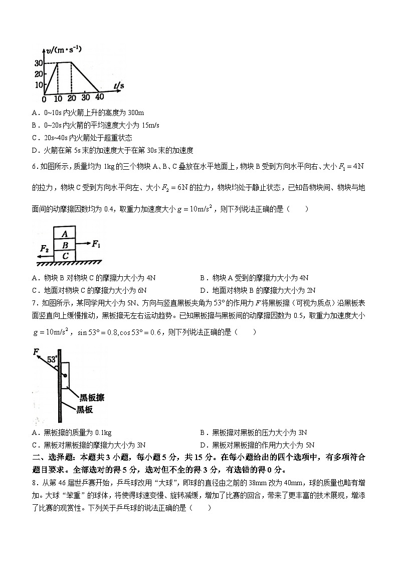贵州省部分学校2023-2024学年高一上学期12月月考物理试题第2页