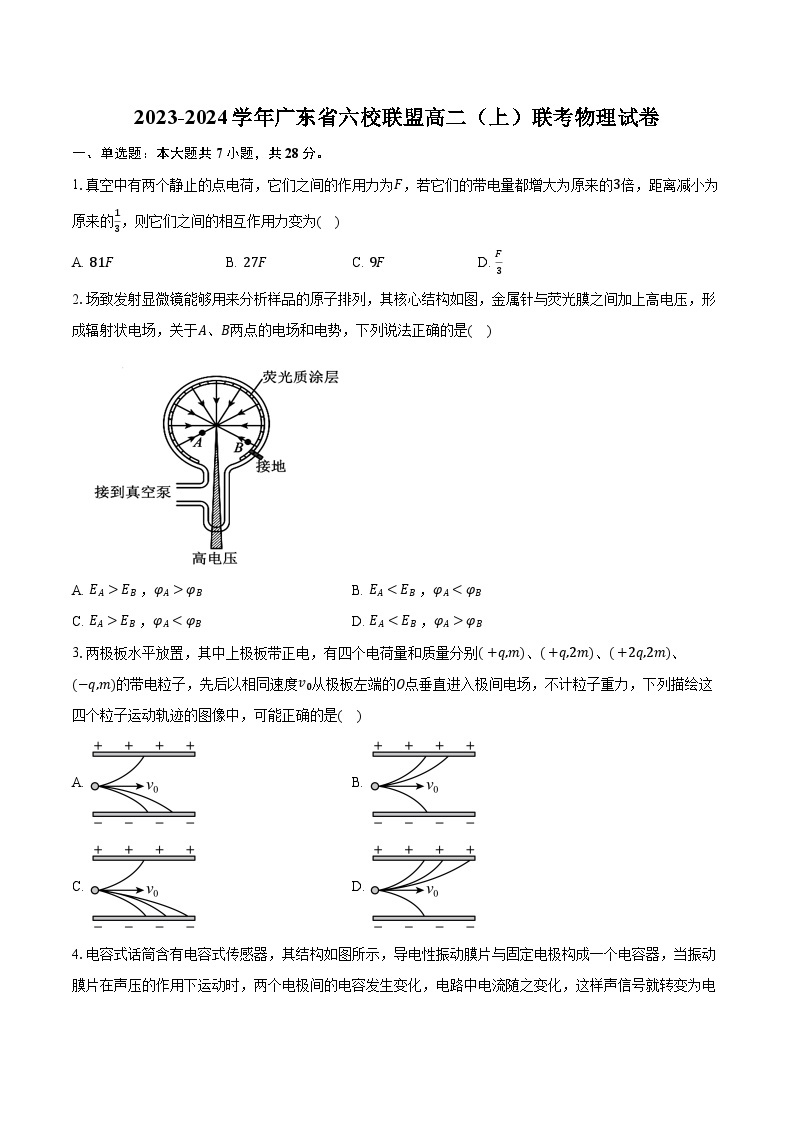 2023-2024学年广东省六校联盟高二（上）联考物理试卷（含解析）01