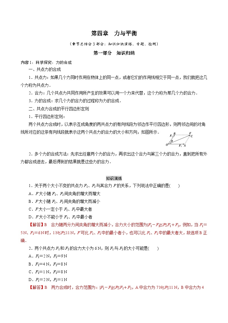 第四章  章节总结与检测-2023-2024学年高一物理精讲精练（鲁科版必修第一册）01