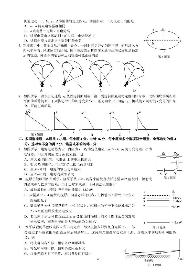 2021届江苏基地学校高三上学期第一次大联考试题(12月)物理 PDF版第2页