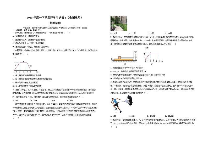 2023年高一下学期物理开学考试卷B(全国通用)(考试版)第1页